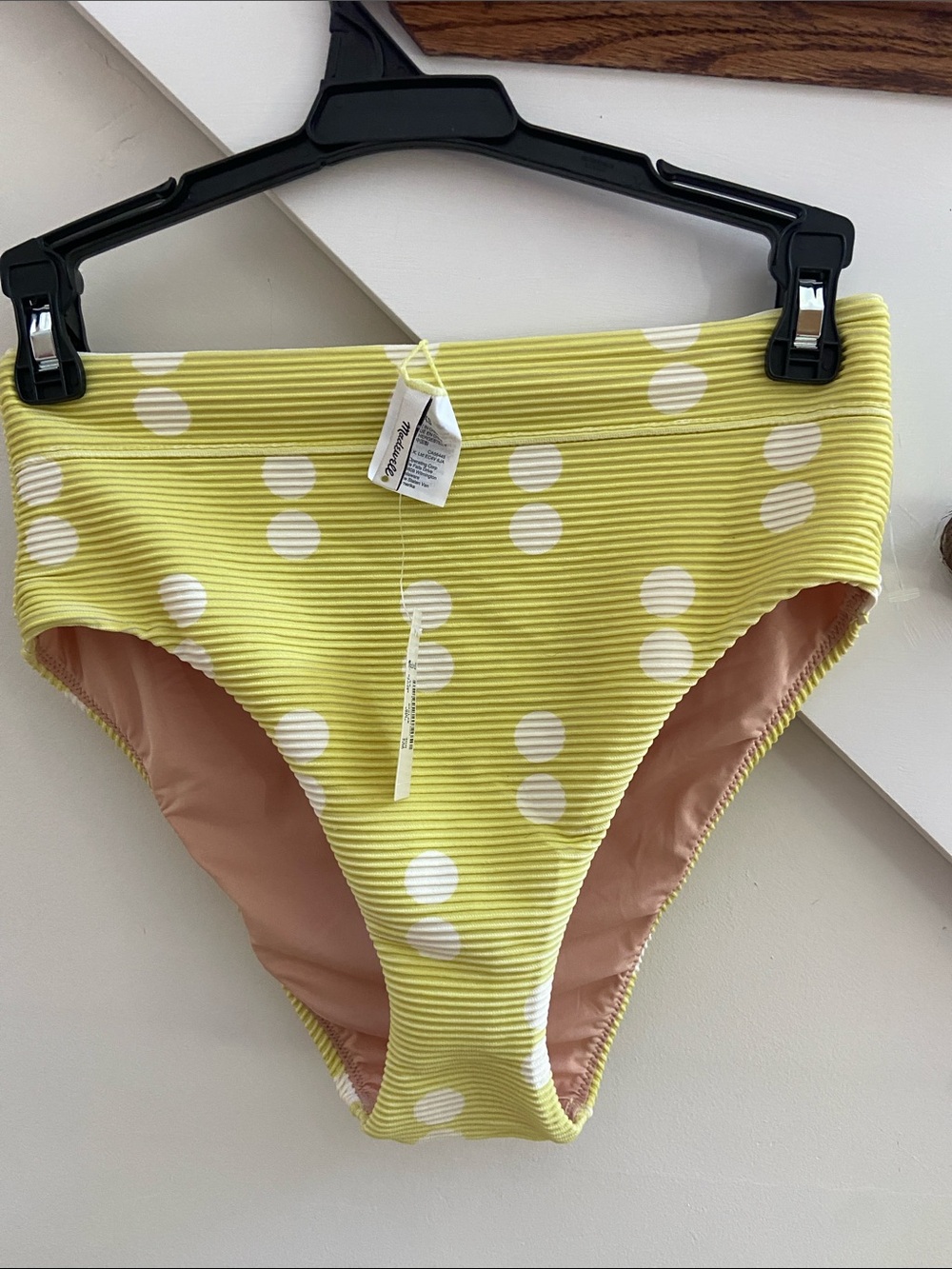 Madewell Yellow and White Polka Dot Ribbed Bikini Bottom